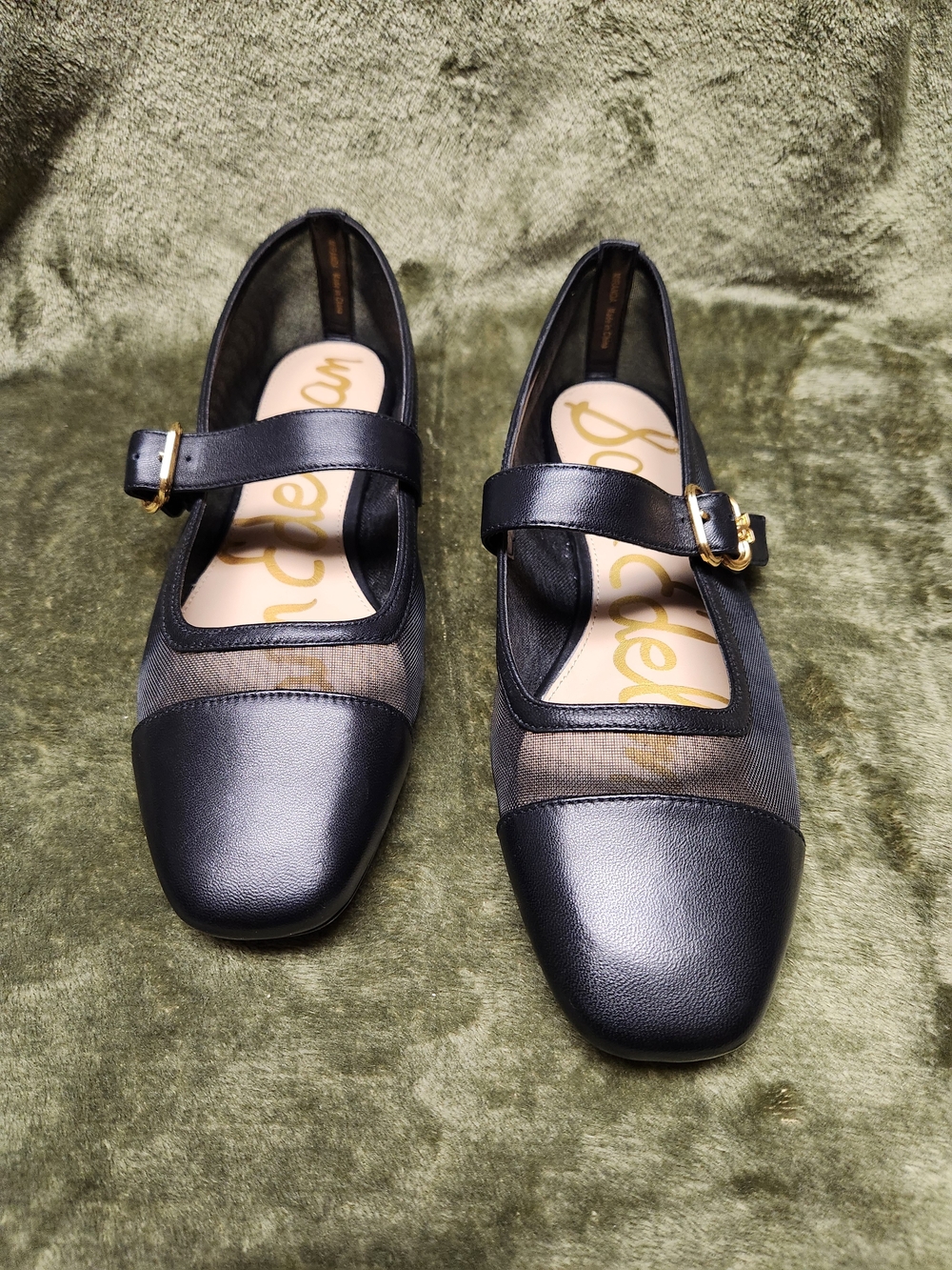 Sam Edelman Black Mary Jane Flats with Gold Buckles